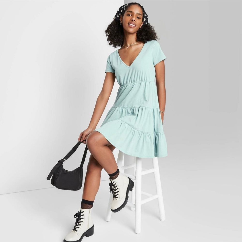 Green Tired Baby Doll Dress Wild Fable - Picture 1 of 10